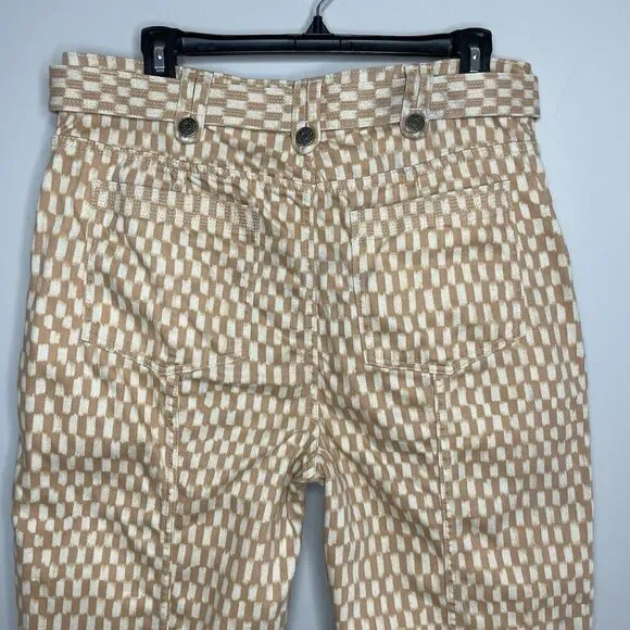 ULLA JOHNSON Waverly Printed Jeans Women 12 Tan Check Print Tapered 100% Cotton - Picture 9 of 14